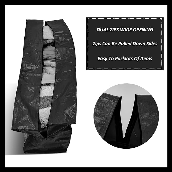 Windyun 4 Pack 69 Gallon Extra Large Storage Bags XXL Moving Bags with Zipper Handles Heavy Duty Jumbo Big Tote Box for Christmas Tree Storage 4, 5, 7.5, 9, 10, 12 ft Skeleton College Dorm(Black)