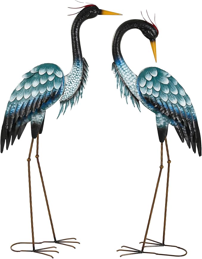 Ultym 44.8" Extra-Large Crane Decor, Handcrafted Metal Heron Lawn Sculptures with Stable U-Ground Stakes, Backyard Decoration, Metal Garden Bird Animal Yard Art, Lawn Ornament