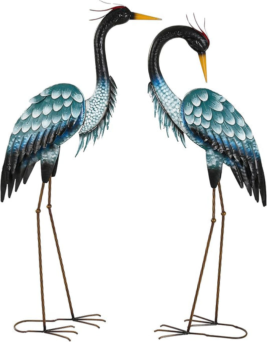 Ultym 44.8" Extra-Large Crane Decor, Handcrafted Metal Heron Lawn Sculptures with Stable U-Ground Stakes, Backyard Decoration, Metal Garden Bird Animal Yard Art, Lawn Ornament