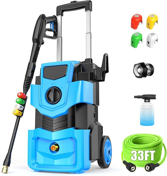 Power Cleaner 5000 PSI with 4 Nozzles and 33ft Hose, Foam Cannon