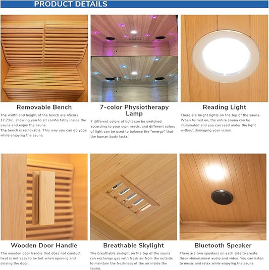 ZONEMEL Wooden Steam Sauna Room, 2 Person Canadian Hemlock Luxurious Indoor Sauna with 3.5 KW Harvia Stove Heater, WiFi Control, Sauna Stone, Wooden Bucket, Scoop, Reading Light, 7-Color Light, 220V