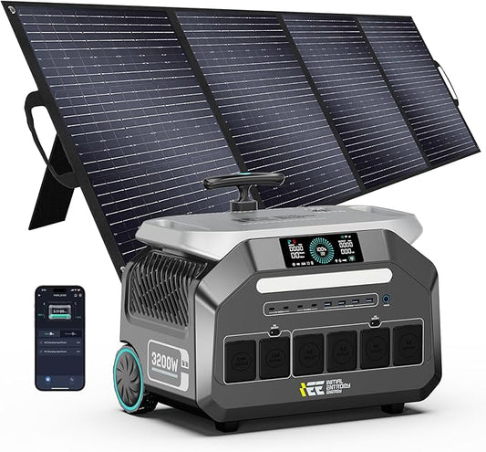 IEE P3200 Portable Power Station 3200W with 400W Solar Panel, 2048Wh Solar Generator, 1800W AC Charging, AC Outlets x 4, LiFePO4 Battery Power Station for Home Backup, Camping, RV, Emergency