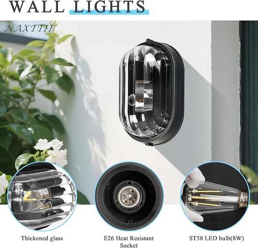 11 Inch Waterproof Bulkhead Light Fixture Outdoor Ceiling Light Black Sauna Light with UL Listed Aluminum Frame and Thickened Clear Glass Shade 2 Pack