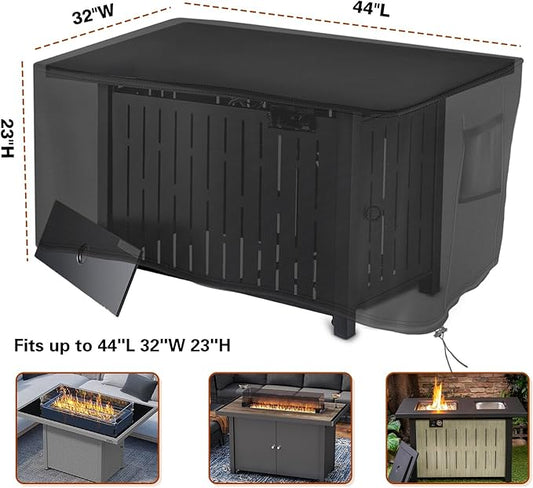 Saking Fire Pit Cover, 44 Inch Fire Table Cover Rectangular with Corner Protectors, Waterproof Windproof Anti-UV Heavy Duty for Patio Furniture Gas Fire Pit -44 x 32 x 23 inch