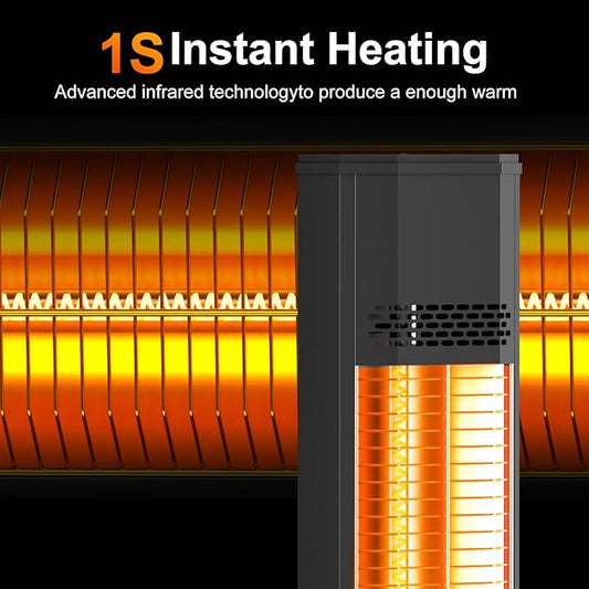 42 INCH Patio Heater, 1500W Outdoor Heater, 9 Heat Levels & 9 Hour Timer, 1S Instant Heat, Infrared Heater with Child Safety Lock, IP65 Waterproof, Tip-Over for Outdoor Indoor Use, Black