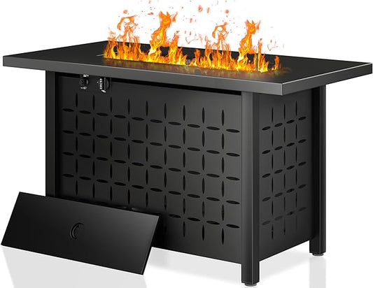 Shintenchi 43 Inch Outdoor Propane Fire Pit, 50,000 BTU Outdoor Fire Table, CSA-Certified Steel Propane Fire Pit with Lid and Lava Rock for Garden, Yard, Camping, Pool Use, Black