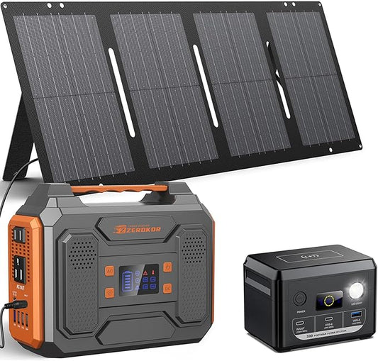 Portable Solar Power Station with Foldable Solar Panel 60W, 110V 300W AC Outlet Solar Power Pack Generator with Panels,100W Fast Charging USB C Power Bank for Camping Laptop Smart Devices RV Outdoor