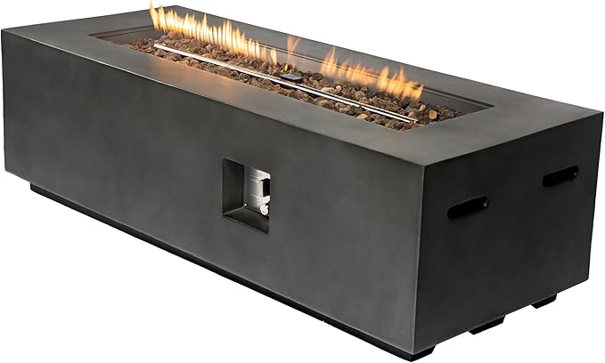 60-Inch Propane Fire Pit Table with Propane Tank Side Table,Set-2-Piece,60,000 BTU Concrete Gas Fire Pit with Free Rain Cover, Tank Seat, Lava Rocks, for Outside Patio Backyard,Dark Grey