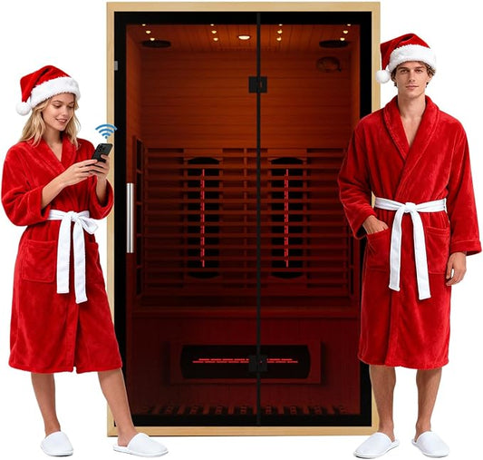 Full Spectrum Infrared Sauna for 2 Person, Upgraded WiFi Control Indoor Red Light Therapy Canadian Hemlock Wood Home Spa Saunas, Speaker, Oxygen bar, Reading & 7-Color Light, 1750 W, 110V US Instock