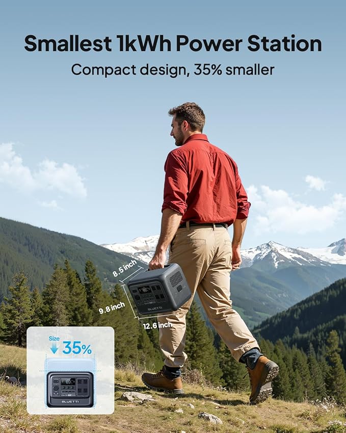 BLUETTI Elite 100 V2 Portable Power Station and Car Cable, 1024Wh LFP Battery Solar Generator w/ 4 1800W AC Outlets (3600W Surge) Backup, 35% Smaller for Camping, RV, Outages (Solar Panel Optional)