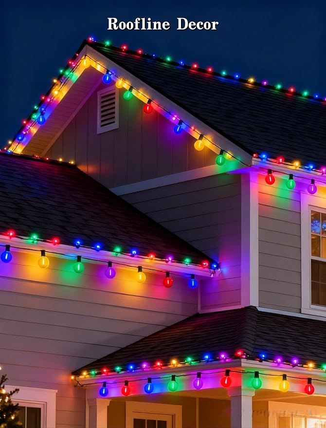 Pallerina 50Ft Outdoor Clear Multicolor Lights, LED G40 Globe Patio String Lights with 25 0.6W Colorful Bulbs(2 Spare), Outside Christmas Lights for Holiday Party Backyard Christmas
