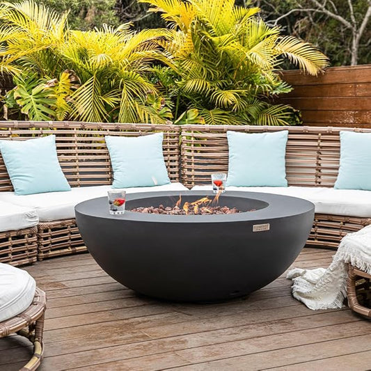 Lunar Bowl Concrete Fire Pit 42" x 42" Outdoor Patio Firepit Includes Lava Rocks Modern Fire Pits & Outdoor Fireplaces for Garden, Deck, Indoor & Outdoor Heating