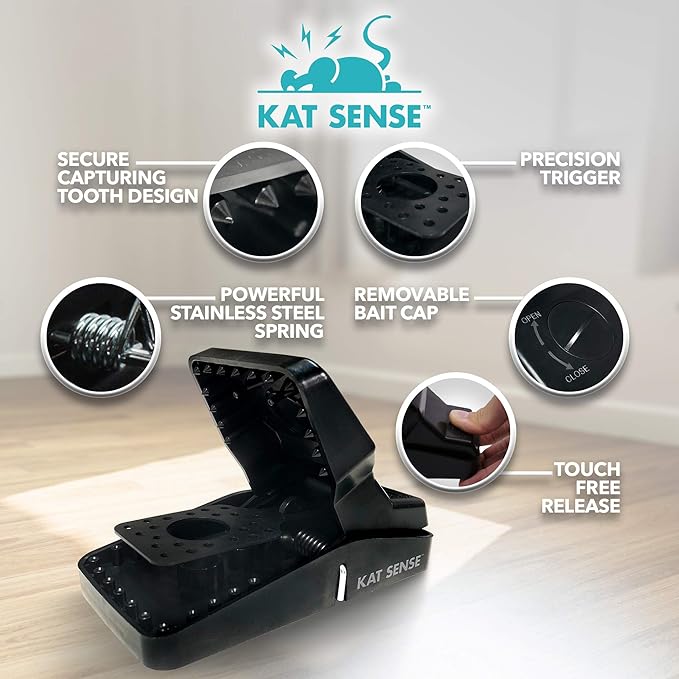 Kat Sense Large Rat Snap Traps Set of 6 - Multi-Capturing Tooth Design, Humane Rat Trap Indoor & Outdoor Use, Mouse Catcher for Repeat Use, High Precision Triggering, Traps for Rats, Mice, Chipmunks