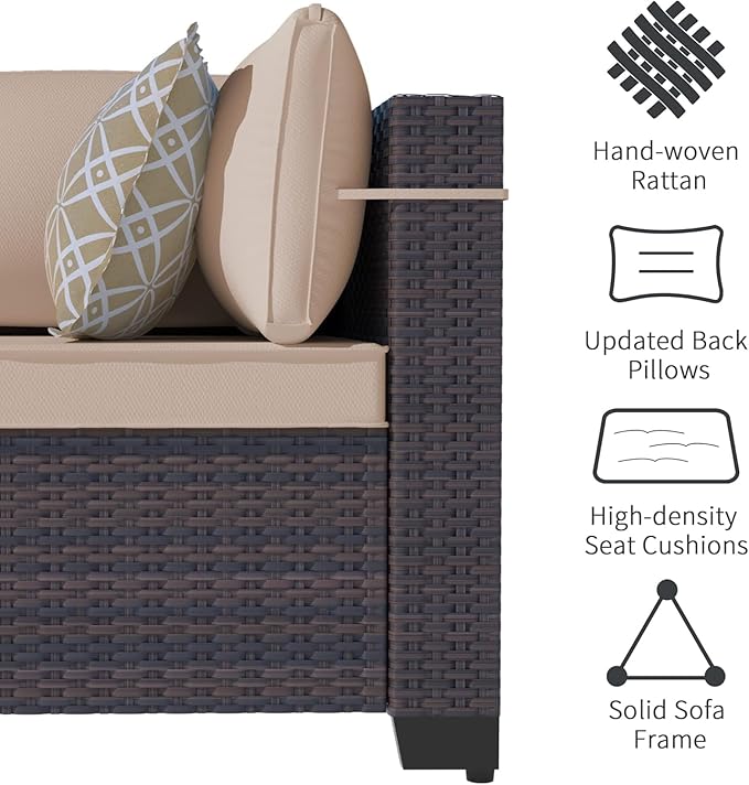 11 Pieces Patio Furniture Set with 2 Swivel Chairs Patio Furniture Outdoor Sectional Sofas with 55000 Gas Fire Pit Patio Conversation Set w/7 Cushions-Brown