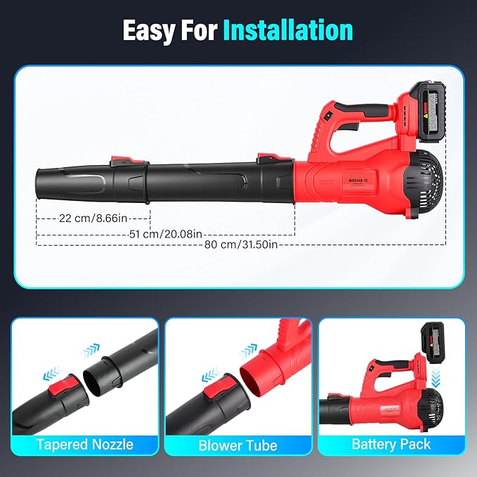 Yaofafa Leaf Blower Cordless with 6-Speed Control, 218CFM Electric Leaf Blower with 2×4000mAh Batteries & Fast Charger, Lightweight Cordless Blower for Patio, Lawn and Garden Cleaning(Red)