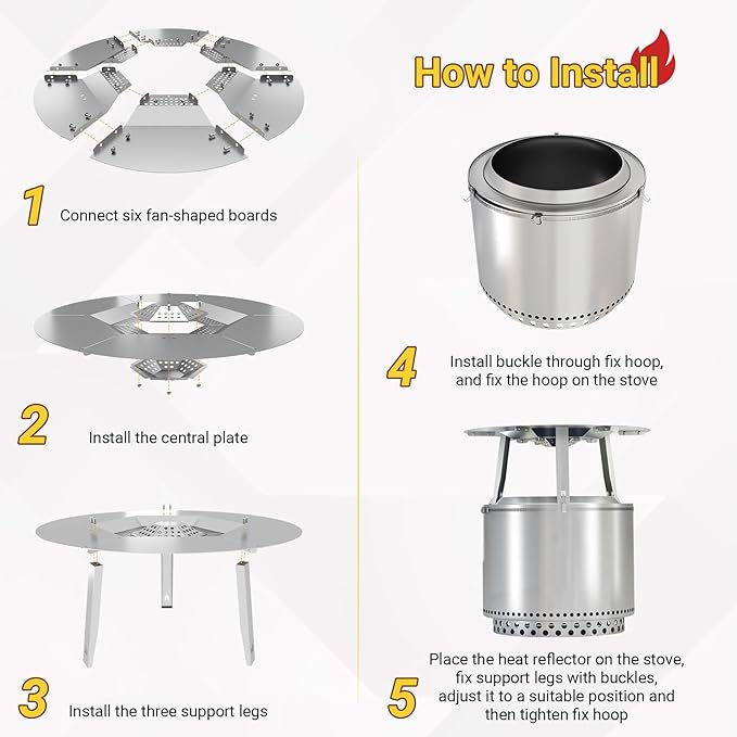 Upgraded Heat Deflector for Solo Stove Yukon 27’’, 304 Stainless Steel Heat Diffuser with Detachable Legs & Fix Hoop, Capture and Redirect Warmth, Camping Accessory
