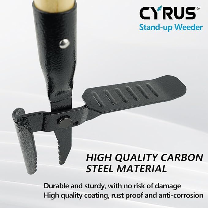 CYRUS 39" Weed Puller Tool - Carbon Steel Gardening Hand Tool with Ergonomic Long Ash Wood Handle - Effortless Manual Weed Removal Garden Tool