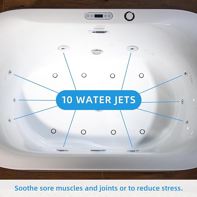 WOODBRIDGE 59" x 31-1/2" Whirlpool Water Jetted and Air Bubble Freestanding Heated Soaking Combination Bathtub with LED control panel,BJ-100