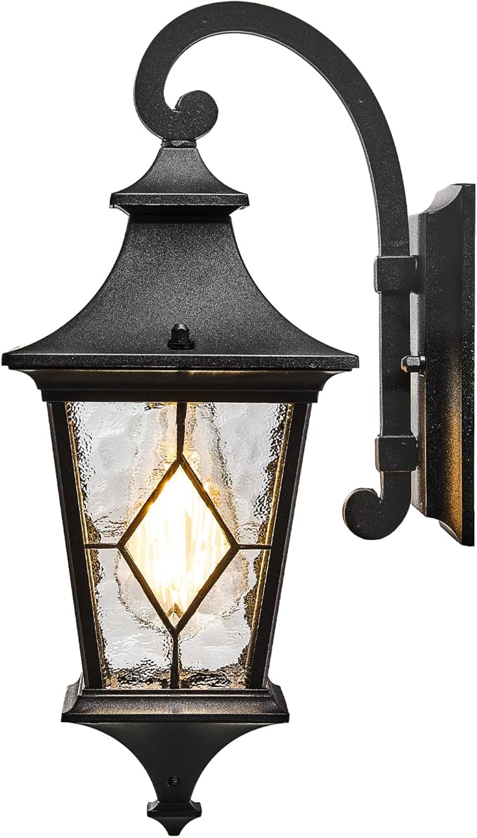 NAXTTII Outdoor Sconce Lights Black Porch Lights Outdoor Aluminum Waterproof Exterior Lighting Fixtures with Water Ripple Handmade Solder Glass E26 Socket