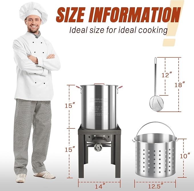 36QT Turkey Fryer Kit, Waterproof Cover & 12-inch Skimmer, 55,000BTU Propane Burner Stove, Aluminum Turkey Fryer Pot, Outdoor Deep Fryer, Crawfish Boiler with Basket