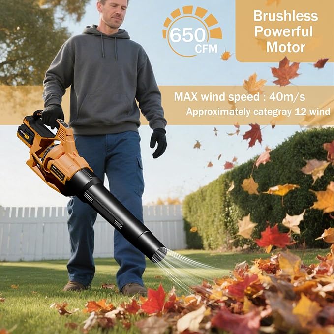 Leaf Blower Cordless,High-Power Turbo Battery Powered Leaf Blower with 21V 2X3.0Ah-Battery and Charger 650CFM 120MPH Electric Sopladora De Hojas for Lawn Care,Yard, 3 Extended Tubes