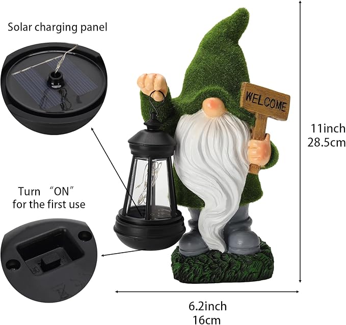 halp·ssfm Garden Gnome Statue Solar Light Outdoor Decorations Figurine Welcome Sign with Lantern Sculpture Garden Decor Lawn Patio Yard Porch Outside Housewarming Gifts for Women Mother's Day Grandma