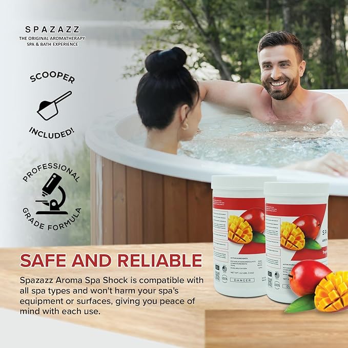 Spazazz Aroma Scented Non Chlorine Spa Shock for Hot Tubs Chlorine Free Oxidizer Treatment. Water Clarifier with Potassium Monopersulfate - Professional Grade- Tropical Paradise 2.2lb