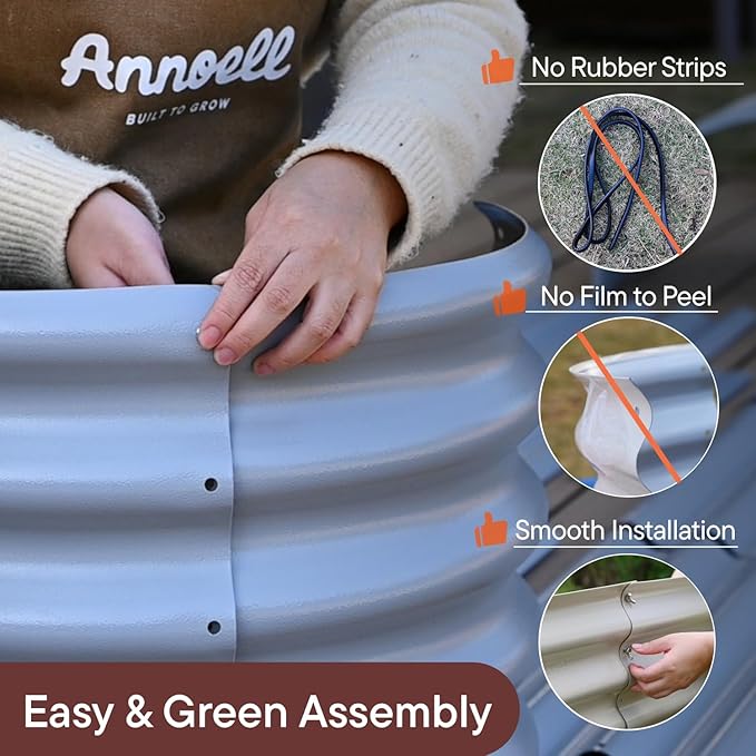 2-Pack Galvanized Raised Garden Bed 8x2x1.5 ft, 17" Tall Planter Boxes Outdoor, Zn-Al-Mg Metal Raised Beds for Gardening Herb Fruit Vegetable, Modular Flower Bed for Outdoor Plants-Sand Beige