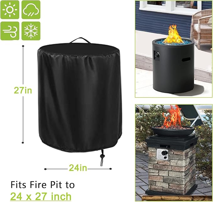 Fire Pit Cover Propane Fire bowl Column for BALI OUTDOORS 23 Inch Cylinder Firepit,24" D X 27" H Waterproof Outdoor Propane Fire Pit Cover for Tabletop Fire Pit Stones