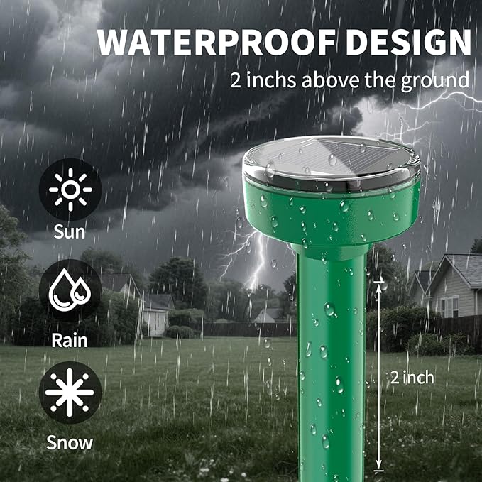 Mole Repellent Ultrasonic Solar Powered 8 Pack Waterproof Outdoor Vole Chipmunk Gopher Groundhog Repeller Snake Rodent Sonic Spikes Deterrent Outdoor Mole Deterrent for Yard (8)
