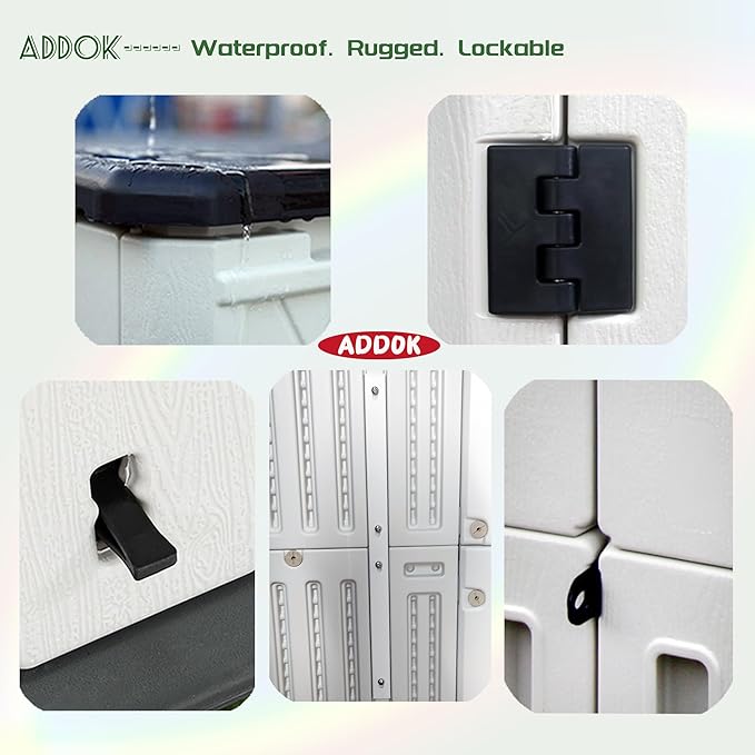 ADDOK Vertical Outdoor Storage Shed with Floor, 54 Cu Ft Outdoor Storage Cabinet with Lockable Double Doors, All-Weather Durable Plastic Construction for Patio, Backyard, Lawn and Garden, White