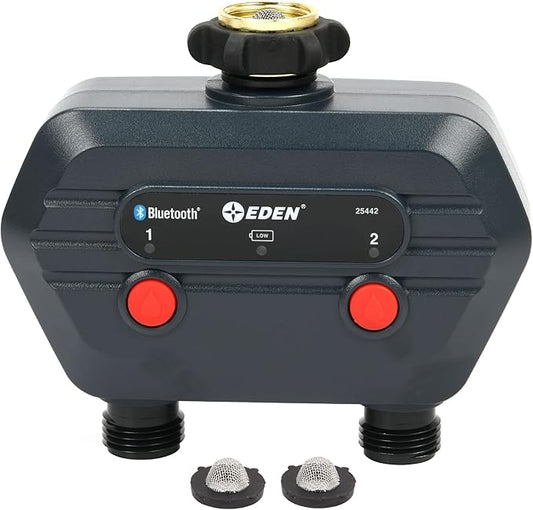 Eden 93442 2-Zone Bluetooth Water Timer for Smart Irrigation - Remote Control via App, Customizable Scheduling, and Water Delay Setting