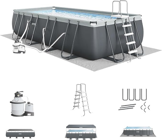 Intex 18' x 9' x 52" Ultra XTR Rectangular Frame Swimming Pool Set with Pump - Above Ground Backyard Large Rectangle Pool with 45-Inch Deep Water