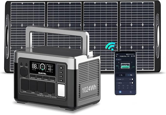 OUKITEL P1000 Plus Solar Generator with 100W Solar Panel, 1800W (3600W Peak) Portable Power Station, 1024Wh LiFePO4 Battery with APP, for Home, Power Outages, Camping & RVs