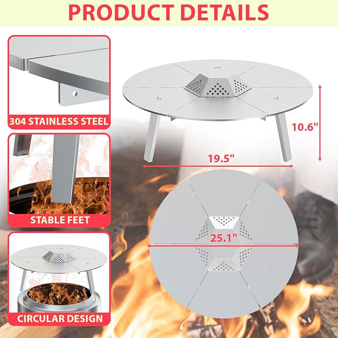 Heat Deflector for Solo Stove Bonfire 19.5" Accessories, Portable Heat Diffuser for Solo Stove Bonfire 2.0 for Firepit Captures & Redirects Warmth, 304 Stainless Steel Diffuser with Carrying Handle