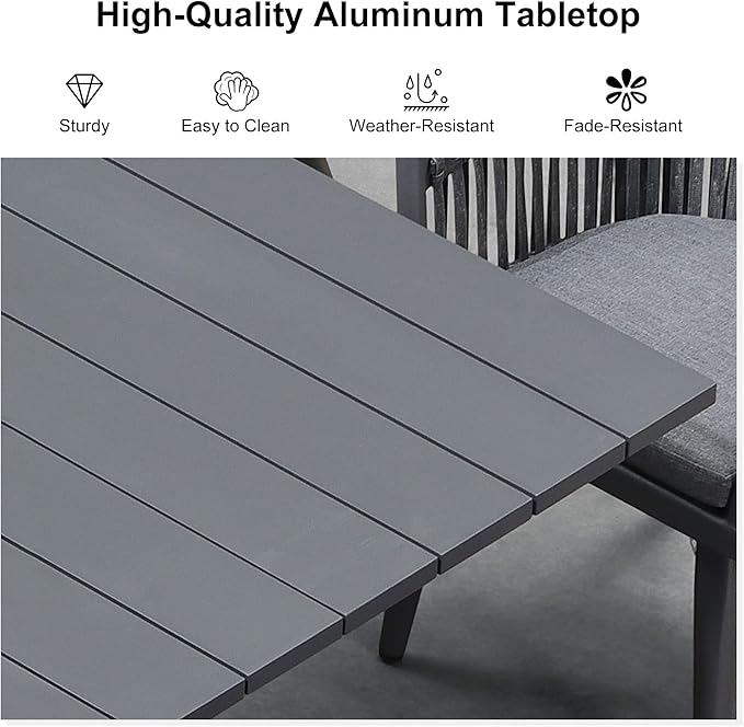 PURPLE LEAF 7 Pieces Outdoor Dining Set with Patio Aluminium Dining Table and Wicker Rattan Chairs Modern Furniture Cushions Sets for Backyard Indoor Decor Kitchen Grey