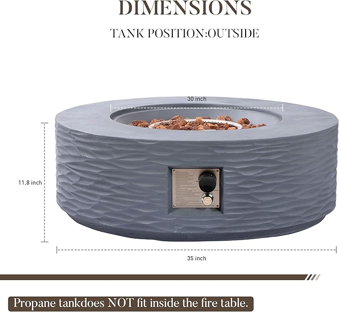Cosiest Propane Fire Pit for Outside, 35 in Round Gas Fire Pits for Outdoor Patio, Certified, 50000 BTU Concrete Rectangle Base with Rain Cover, Free Lava Rocks