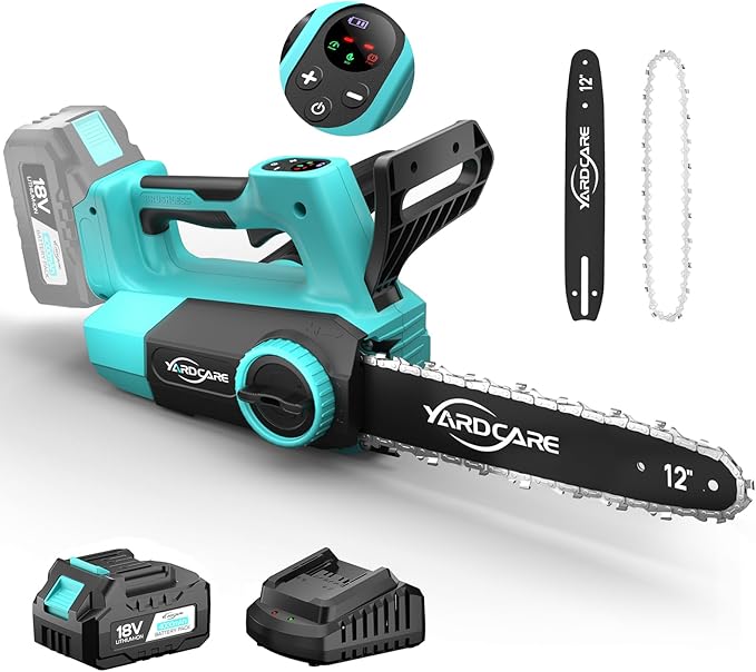 12-Inch 18V-20V Electric Chainsaw Cordless with 4.0Ah Battery Chainsaw, Brushless Motor, Dual Modes, LED Display, for Professional Wood Cutting and Tree Pruning