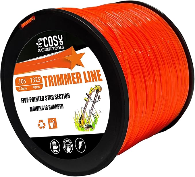 COSY GARDEN TOOLS String Trimmer Line 0.105-Inch 5LB Weed Wacker String Commercial Grade Orange Pentagon Weed Eater String for Most String Trimmer,Multi-Head String Trimmer Attachment