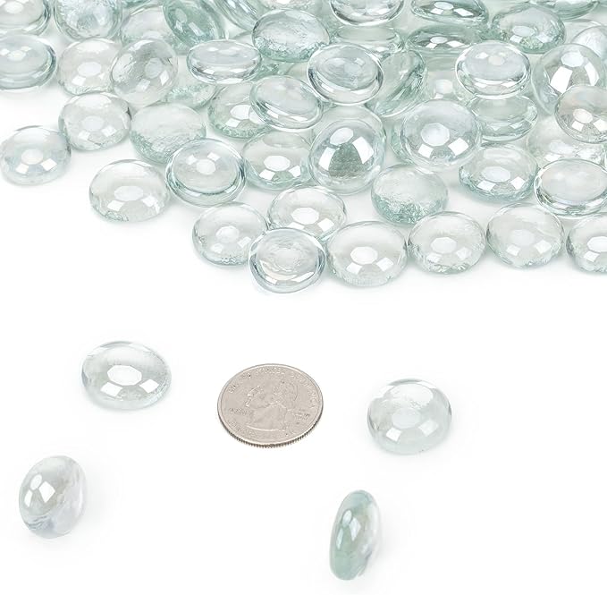 Mr. Fireglass 10 Pound Fire Glass Beads, 1/2" Reflective Round Fire Glass Drops for Fireplace Fire Pit & Lanscaping, High Luster Crystal Ice