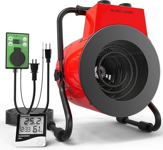 1500W Greenhouse Heater with Digital Thermostat, Outdoor Heater with Overheat Protection and 3-Second Rapid Heating Function, outdoor heaters for patio Garage, Greenhouse, Flower House Red