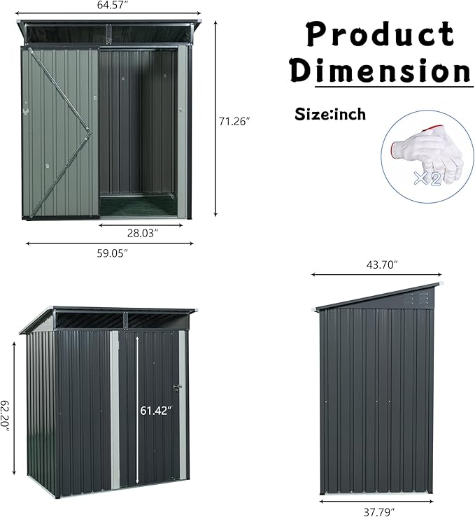 Favfurish 5 x 3 FT Outdoor Storage Shed, Metal Versatile Garden Shed with Lockable Door, Transparent Plate, Air Vents, Waterproof Storage House Tool Shed for Backyard Patio Lawn, Black