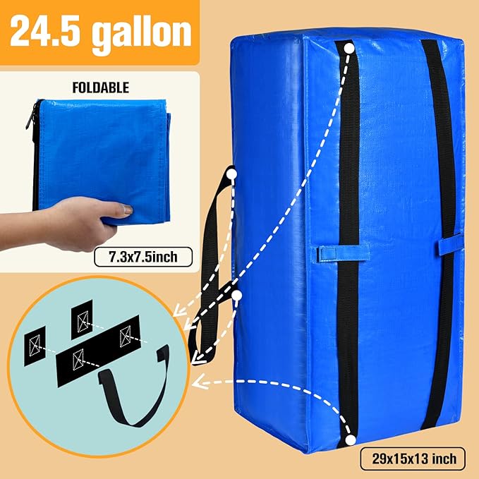 Moving Bags, Large Heavy Duty Moving Boxes for Space Saving Moving Storage, Moving Supplies, Totes for Storage with Backpack Handles Zipper（5 Pack）