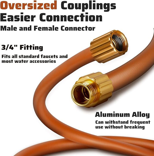 Worth Short Lead-in Hybrid Garden Hose 5/8 in. x 16 ft. -Kink Free, No Leaking, Male/Female Fittings -Heavy Duty Durable Flexible Lightweight Water Pipe -Brass Aluminum Ends for Household & Yard Use