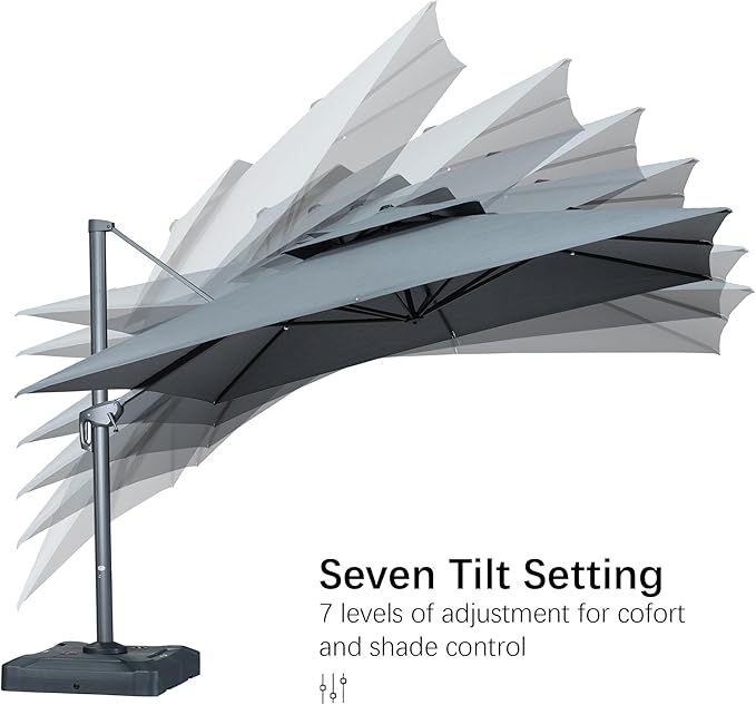 PURPLE LEAF 12 FT Cantilever Umbrella Outdoor Patio Umbrella, Large Offset Square Umbrella, Windproof Heavy Duty Hanging Outside for Patio, Mist Grey