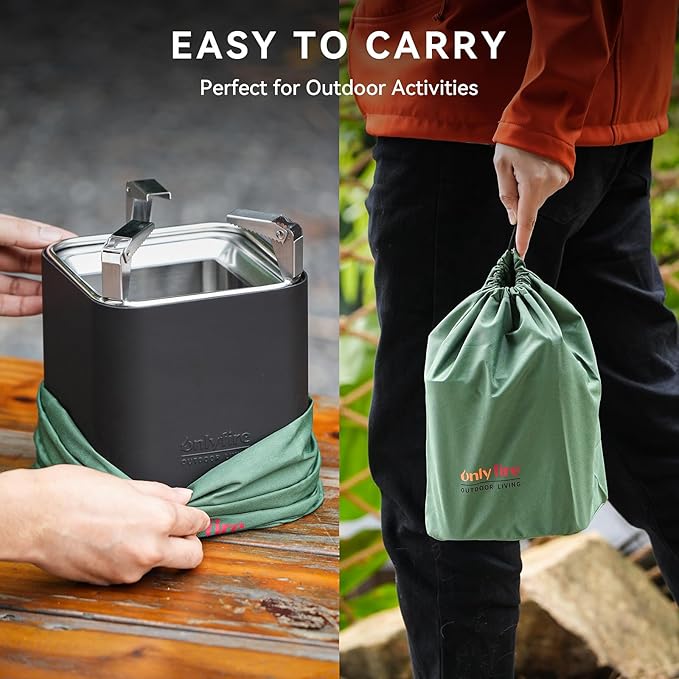 ONLYFIRE OUTDOOR LIVING 2-in-1 Smokeless Fire Pit with Pot Bracket & Carry Bag, Portable Camping Stove Wood Burning Tabletop Fireplace for Patio RV Tailgating Backyard, Black 7.8", #FP051