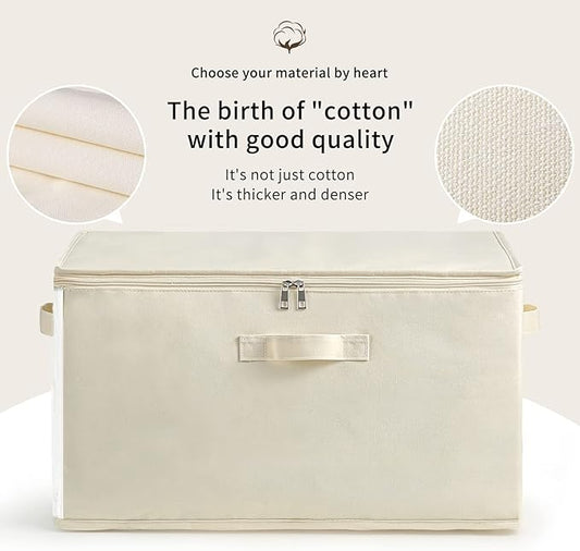 4 Pack Large Canvas Comforter Storage Bags Closet Organizer for Clothes Sweater Clothes Organizer with Dual Zipper Three Carrying Handles for Blanket Closet Storage Container