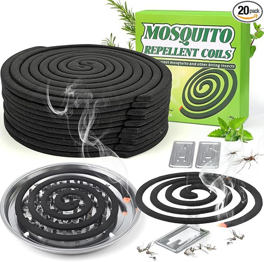 20 Pack Mosquito Repellent Coils, Citronella Mosquito Repellent Indoor Outdoor Bug Repellent for Patio Yard Camping, 7 Hour Protection, 1 Holder and 2 Stands