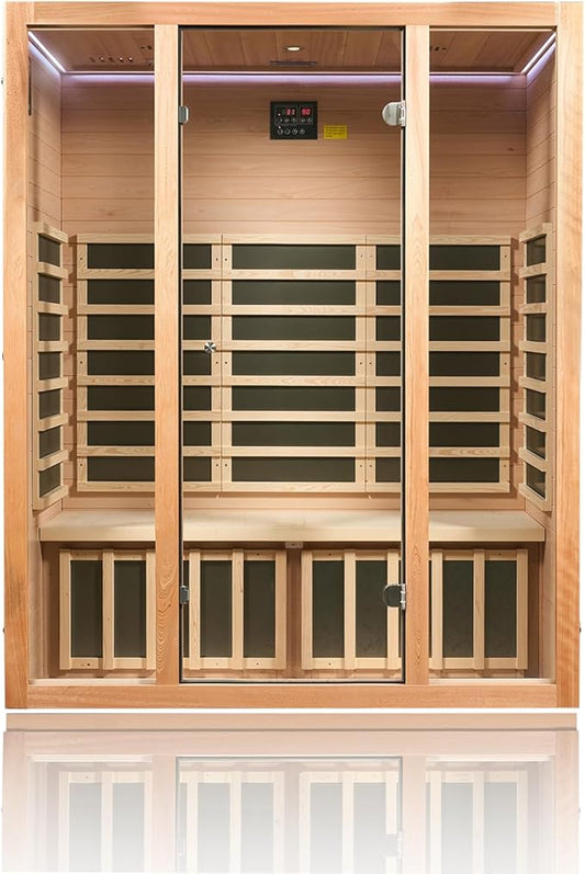 3 Person Indoor Infrared Sauna, Low EMF 1960W Home Sauna with Chromotherapy Lighting, Bluetooth Audio & Vent — Boosts Circulation, Sleep & Relaxation