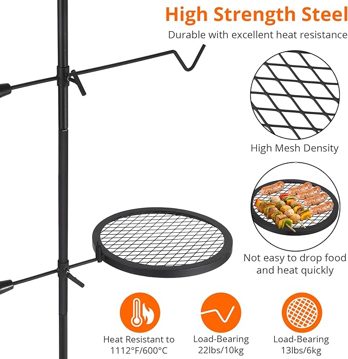 Swivel Campfire Grill, Heavy Duty Steel Mesh Grate, 24.4 x 24.4'' Camping Grates, Camping Essentials with Carrying Bag, for Outdoor Campsite & Party(Set of 3)